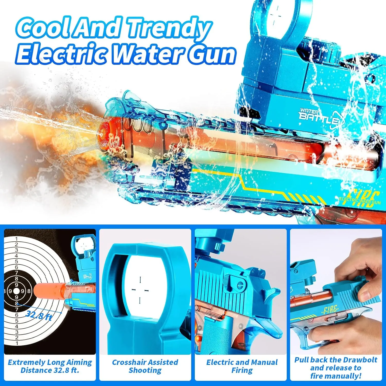 Electric Water Gun, Water Guns for Adults and Kids, Automatic High Power 500ml Squirt Gun, Long Range Water Gun Summer Water Toys for Boys Girls Pool Party Beach Outdoor (Blue)