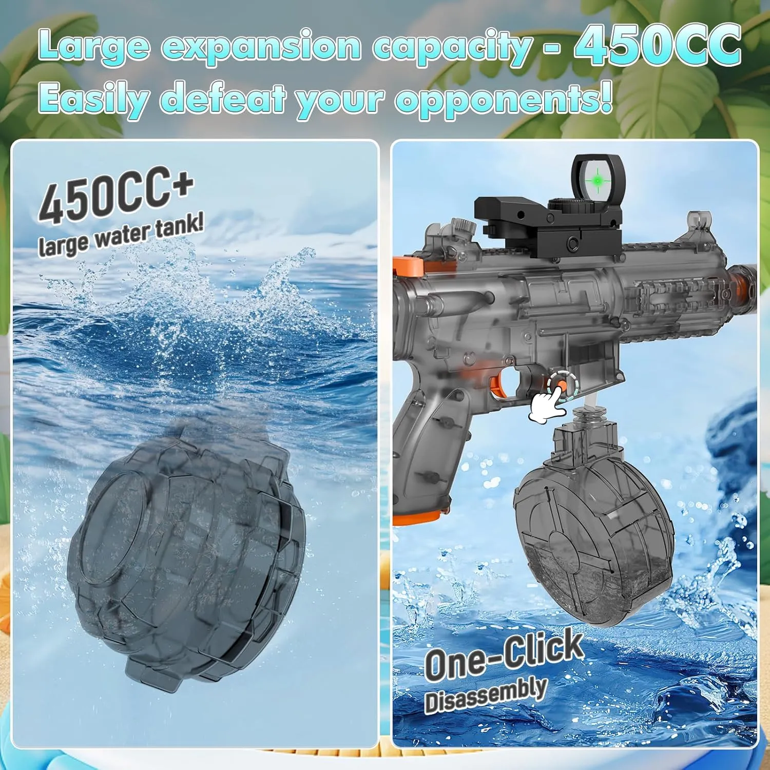 Electric Water Guns for Kids Adults, Transparent Automatic Squirt Guns, Powerful Water Squirt Gun with 28-32 FT Long Range, Summer Outdoor Beach Swimming Pool Party Toys for Boys Girls Adults (Black)
