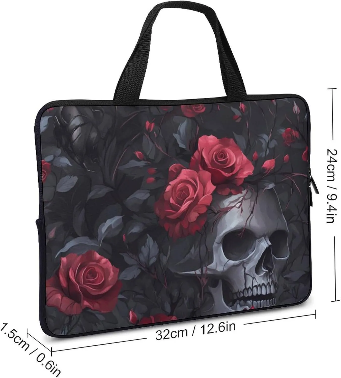 Ember Rose Death Skull Head Funny Laptop Bag Sleeve Portable Computer Carrying Case Cover Unisex 12inch