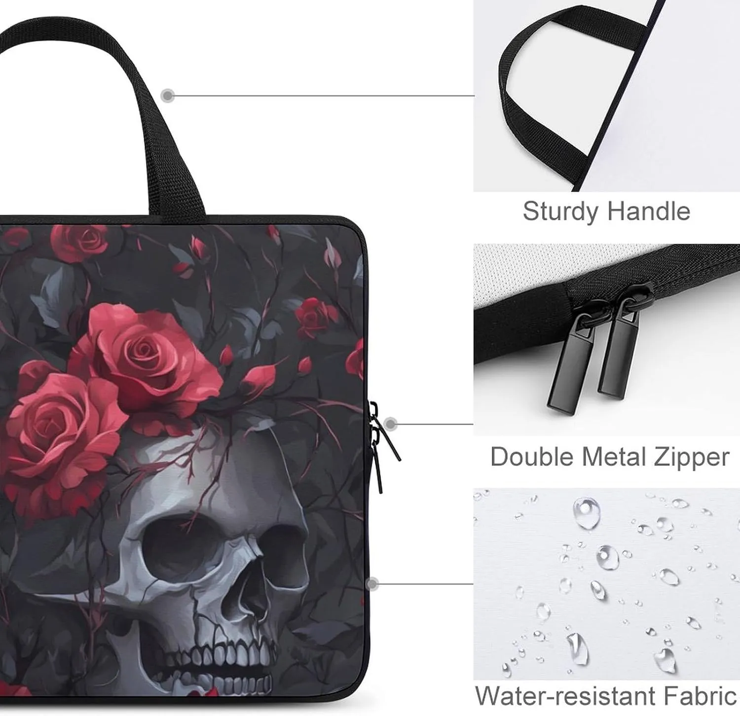Ember Rose Death Skull Head Funny Laptop Bag Sleeve Portable Computer Carrying Case Cover Unisex 12inch