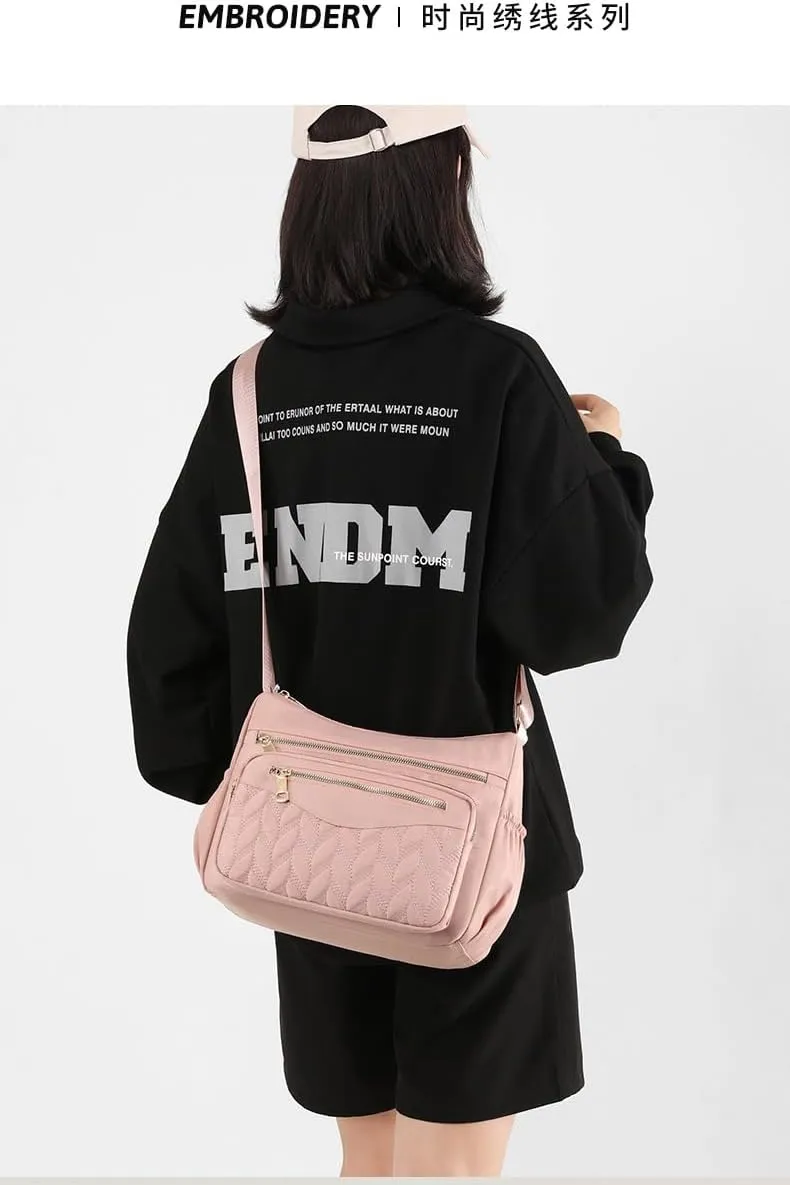 embroidered thread women's simple messenger bag, large capacity women's rhombus commuter women's bag