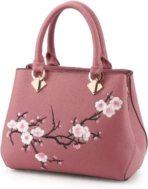 Embroidery Women Top Handle Satchel Handbags Shoulder Bag Tote Purse Messenger Bags Crossbody Bag Pink