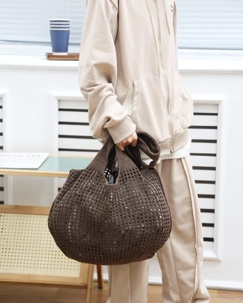 ENBEI Crochet Beach Bag - Women's Knit Shoulder Bags for Travel - Cute, Handmade Tote