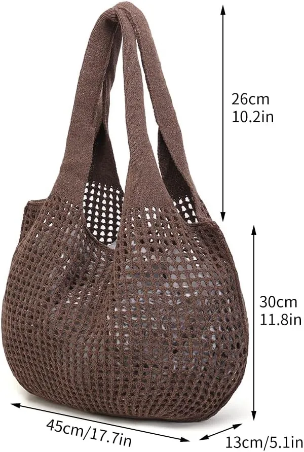 ENBEI Crochet Beach Bag - Women's Knit Shoulder Bags for Travel - Cute, Handmade Tote