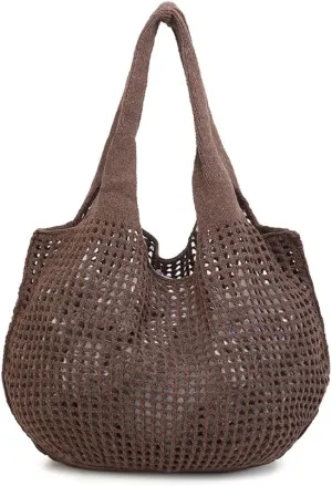 ENBEI Crochet Beach Bag - Women's Knit Shoulder Bags for Travel - Cute, Handmade Tote