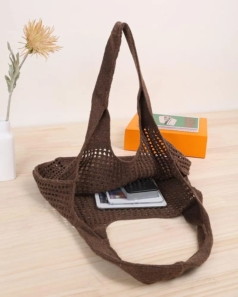 ENBEI Crochet Beach Bag - Women's Knit Shoulder Bags for Travel - Cute, Handmade Tote
