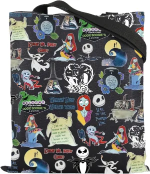 ENSIANTH Horror Movie Inspired Ghost Lover Tote Bag Skull Merch Jack and Sally Fans Gift Zero Ghost Dog Shoulder Bag