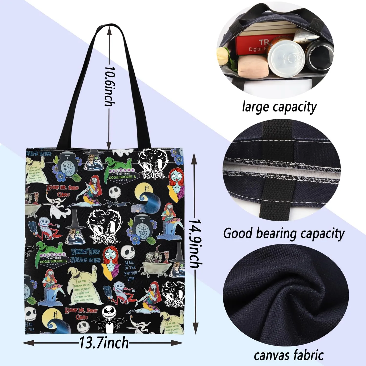 ENSIANTH Horror Movie Inspired Ghost Lover Tote Bag Skull Merch Jack and Sally Fans Gift Zero Ghost Dog Shoulder Bag