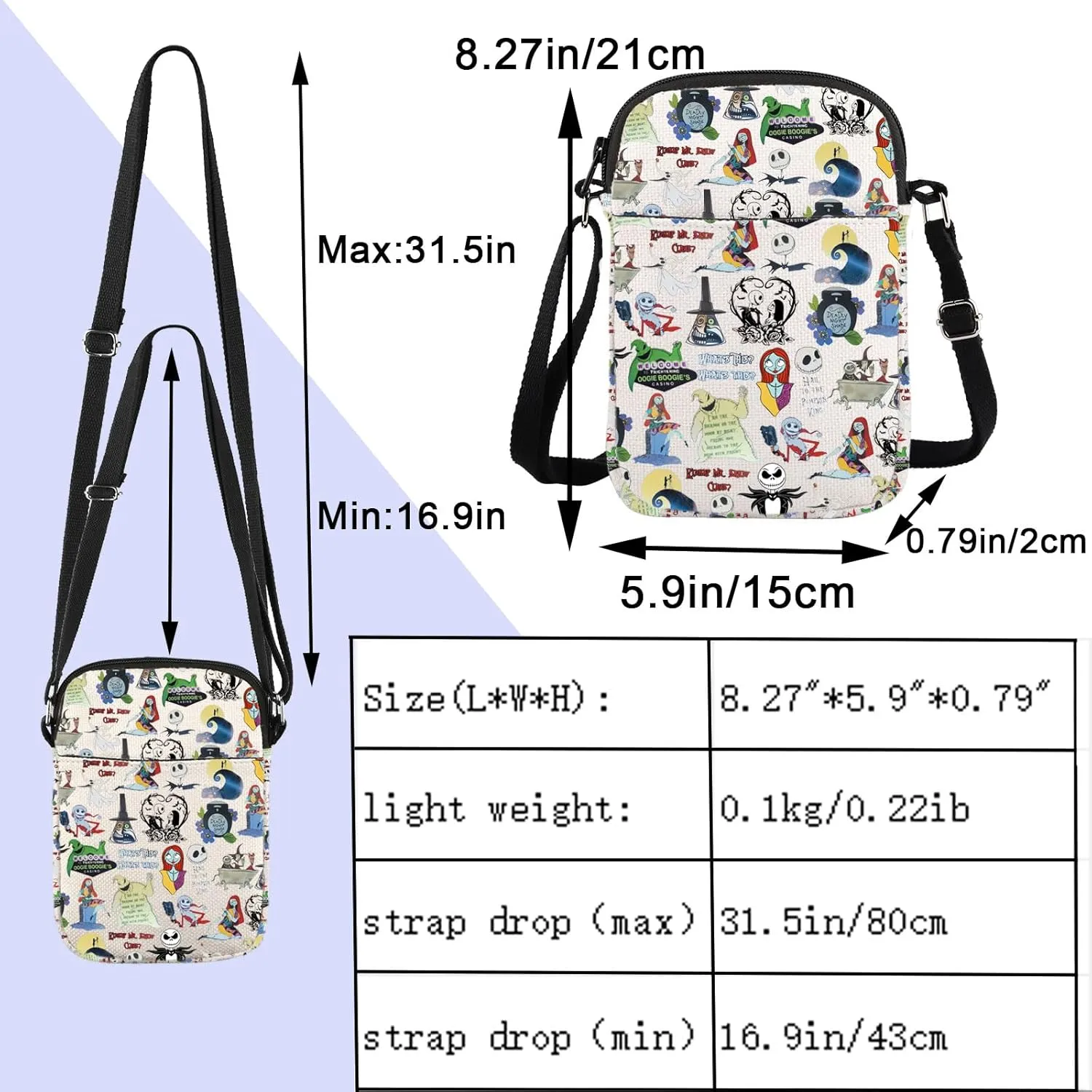 ENSIANTH Movie Inspired Messenger Bag Skull Merch Jack Sally Fans Gift Zero Ghost Dog Crossbody Bag