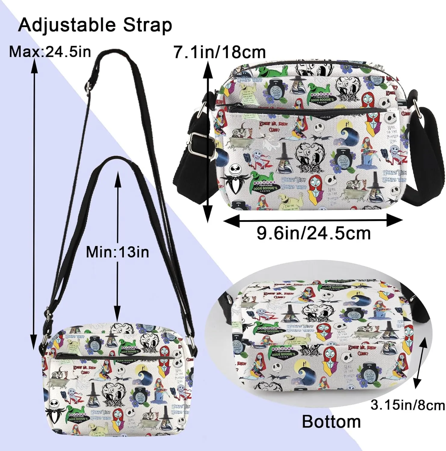 ENSIANTH Movie Inspired Messenger Bag Skull Merch Jack Sally Fans Gift Zero Ghost Dog Crossbody Bag