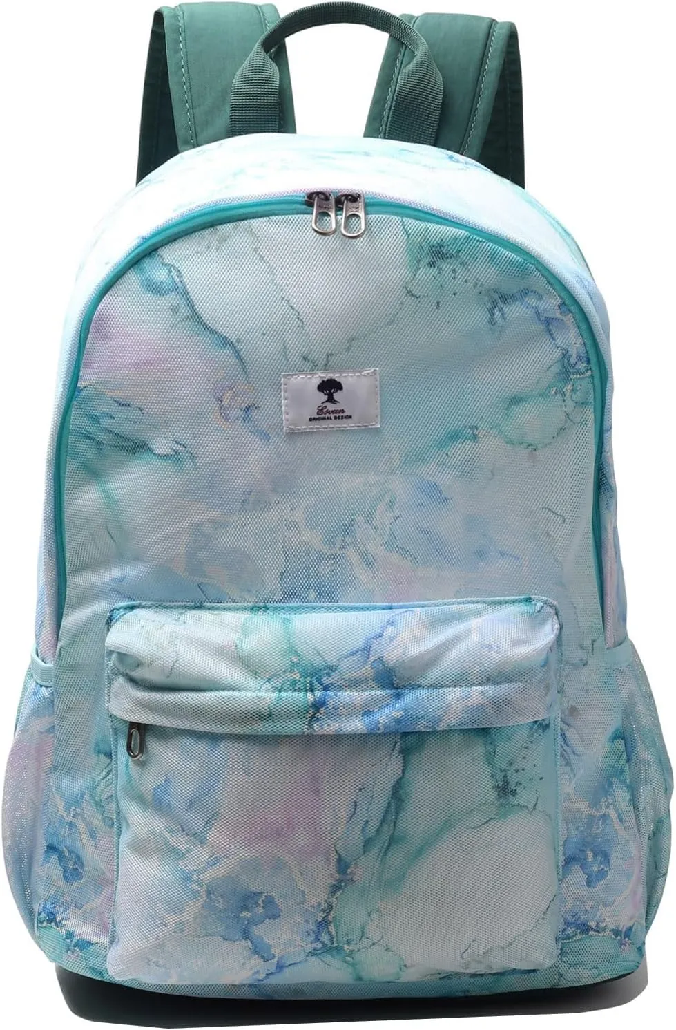 ESVAN Original Print Mesh Backpack Semi-Transparent Sackpack See Through Beach Bag Daypack Multi-Purpose Women Men Unisex