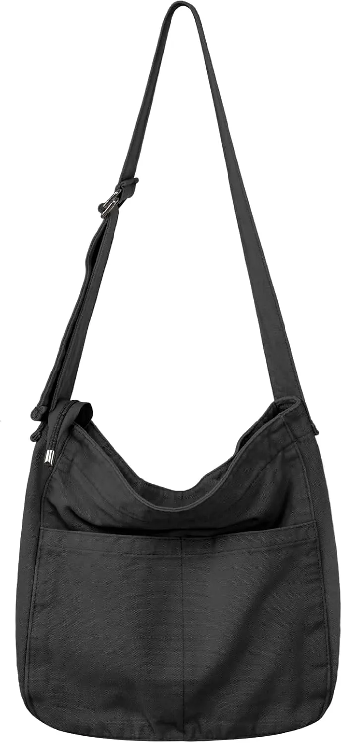 Etercycle Canvas Tote Bag for Women, Large Crossbody Hobo Bag Casual Shoulder Bag Shopping Handbags Messenger Bags (Black)