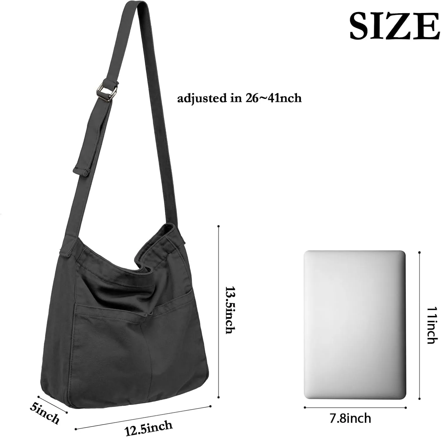 Etercycle Canvas Tote Bag for Women, Large Crossbody Hobo Bag Casual Shoulder Bag Shopping Handbags Messenger Bags (Black)