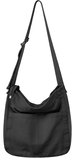 Etercycle Canvas Tote Bag for Women, Large Crossbody Hobo Bag Casual Shoulder Bag Shopping Handbags Messenger Bags (Black)