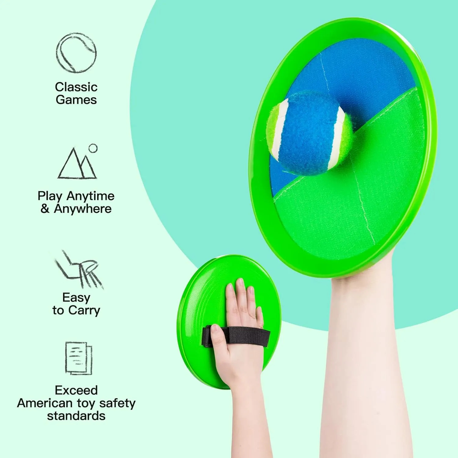 EVERICH Upgraded Toss and Catch Ball Game Set - Indoor and Outdoor Games for Kids 3-12, Beach Sand Pool Water Toy Includes 4 Paddles 4 Sticky Balls, Great Birthday Easter Gifts for Boys Girls