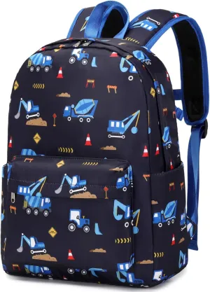 Excavator Backpak for Boys Preschool Backpack Toddler Boy Tractor Bookbag Small Chest Strap, Children Preschool Kindergarten Backpack, Navy Excavator