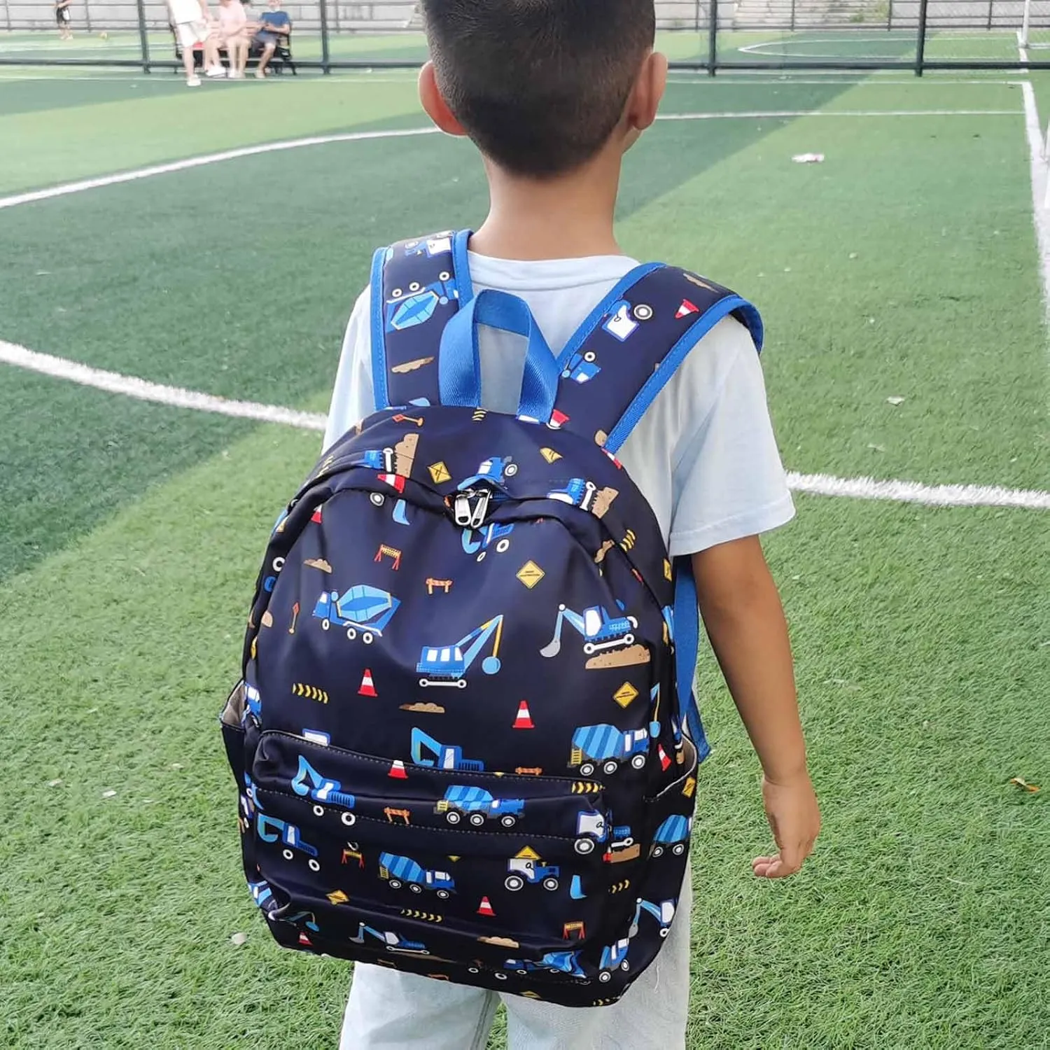 Excavator Backpak for Boys Preschool Backpack Toddler Boy Tractor Bookbag Small Chest Strap, Children Preschool Kindergarten Backpack, Navy Excavator