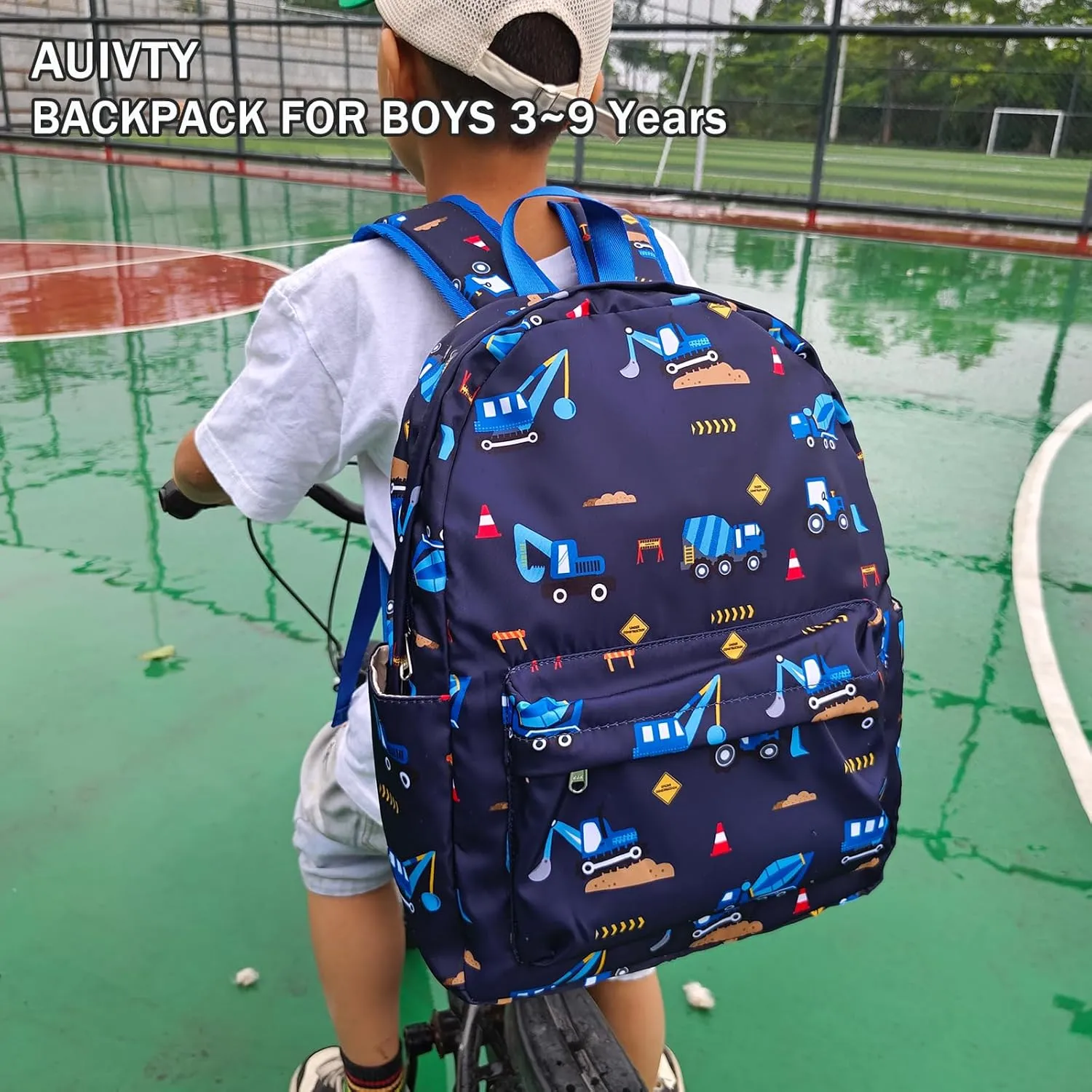 Excavator Backpak for Boys Preschool Backpack with Lunch Box Set Toddler Boy Bookbag Small Chest Strap, Children Preschool Kindergarten Backpack - Blue Excavator