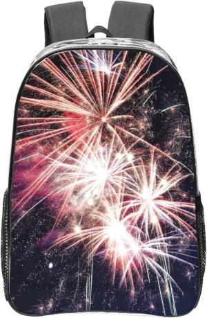 Explosion Firework Print Unisex Transparent Backpack PVC Clear Bag Large Compartment Side Pocket Daily Use