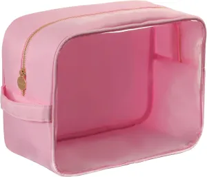 Extra Large Preppy Transparent Makeup Pouch Women Travel Clear TPU and Nylon Cosmetic Pouch (Extral-Large,Pink)