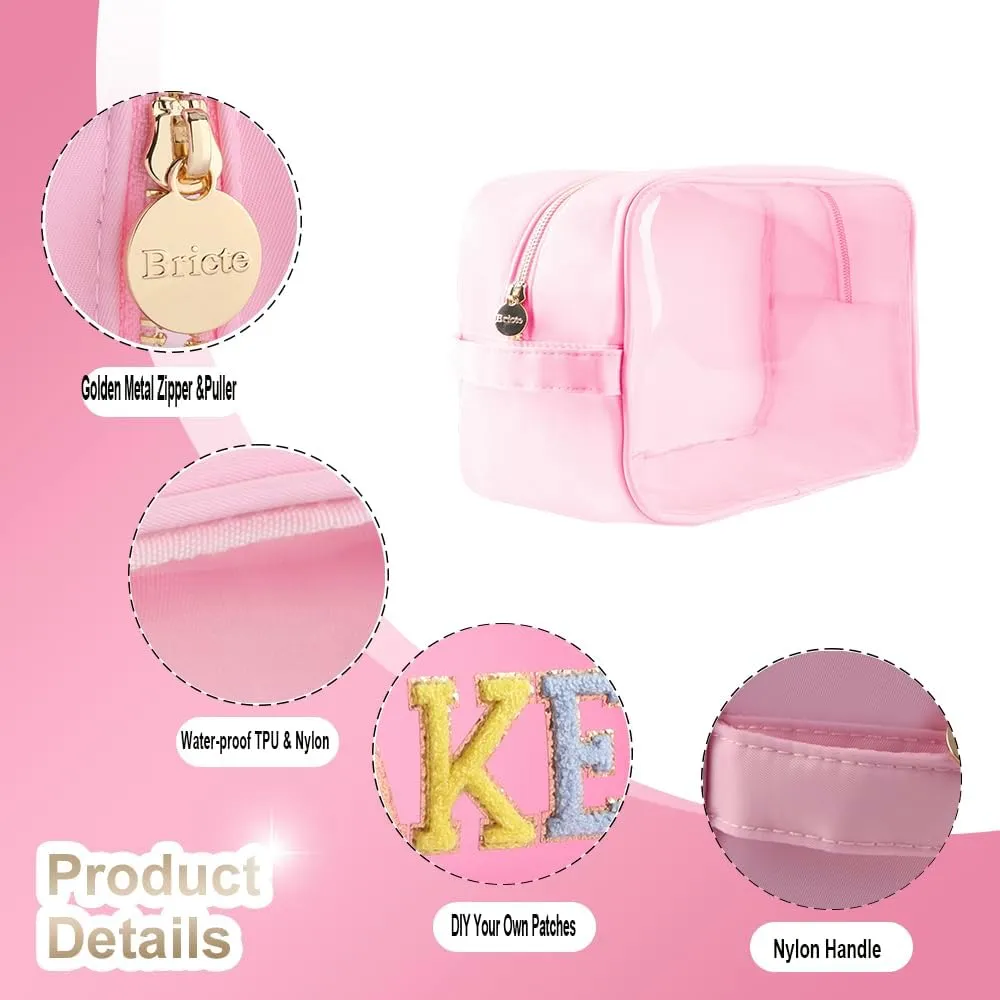 Extra Large Preppy Transparent Makeup Pouch Women Travel Clear TPU and Nylon Cosmetic Pouch (Extral-Large,Pink)
