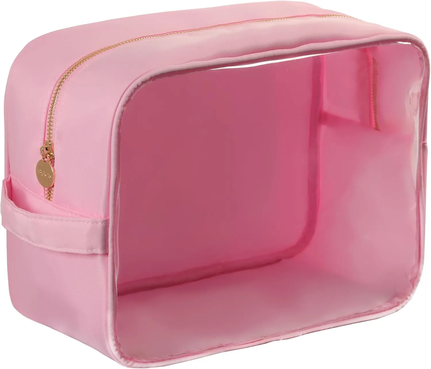 Extra Large Preppy Transparent Makeup Pouch Women Travel Clear TPU and Nylon Cosmetic Pouch (Extral-Large,Pink)