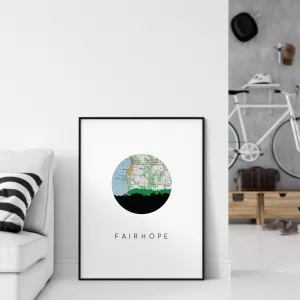 Fairhope Alabama skyline print - Vintage Map with Framed or Unframed Options - Multiple Sizes Available