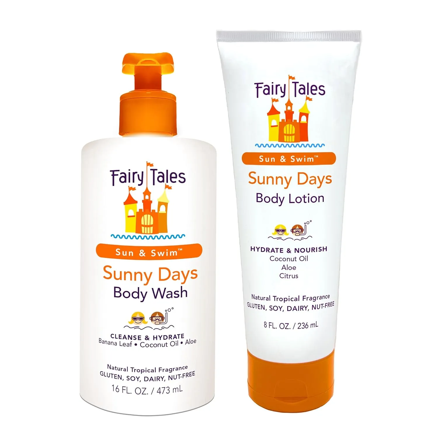 Fairy Tales Sun & Swim Chlorine Removal Kids Body Wash 16oz, and Kids After Sun Lotion 8oz | No Harsh Chemicals or Toxins | After Sun Care, Hydrate and Nourish with Coconut Oil and Aloe