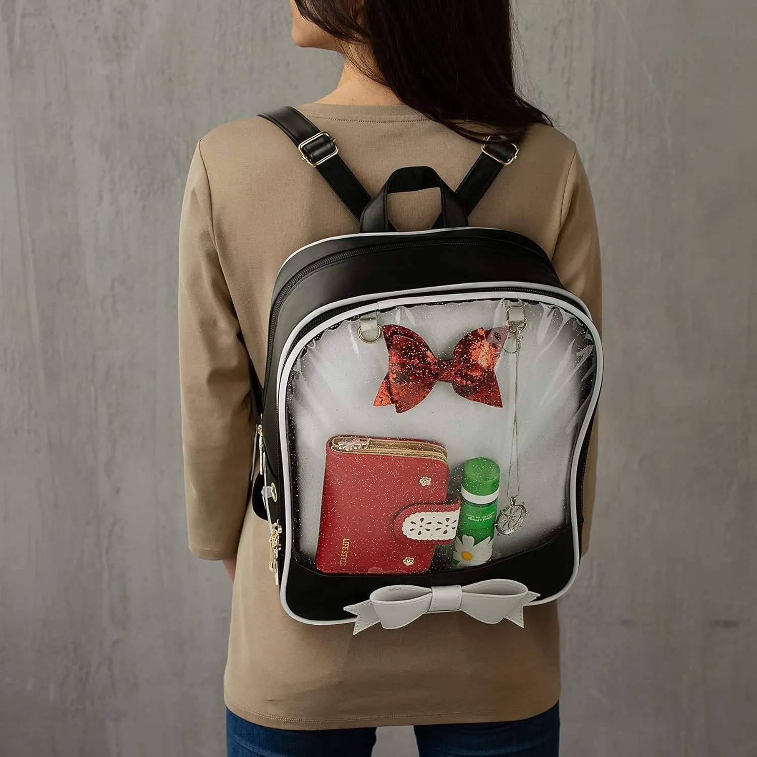 FF1 Candy Leather Bow Backpack Clear Beach Girls Bag Ita Bag