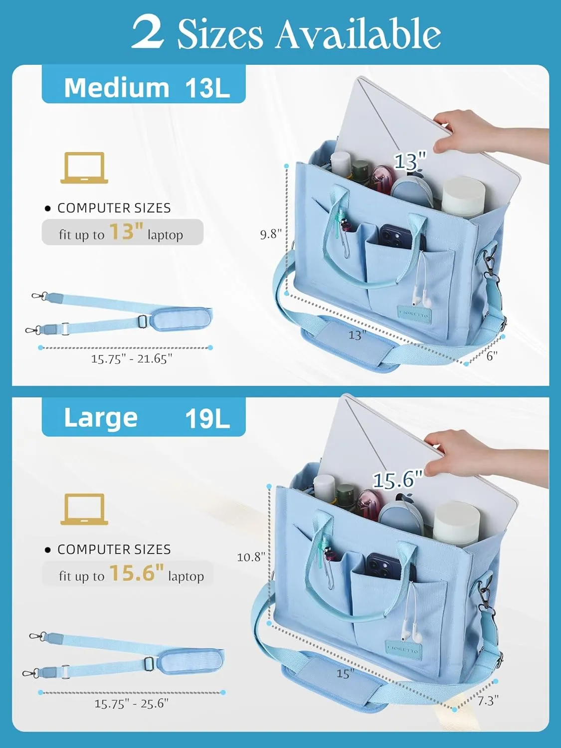 FIORETTO Canvas Tote Bag for Women with Zipper Closure & Individual Compartments for Work College for Teacher & Nurse