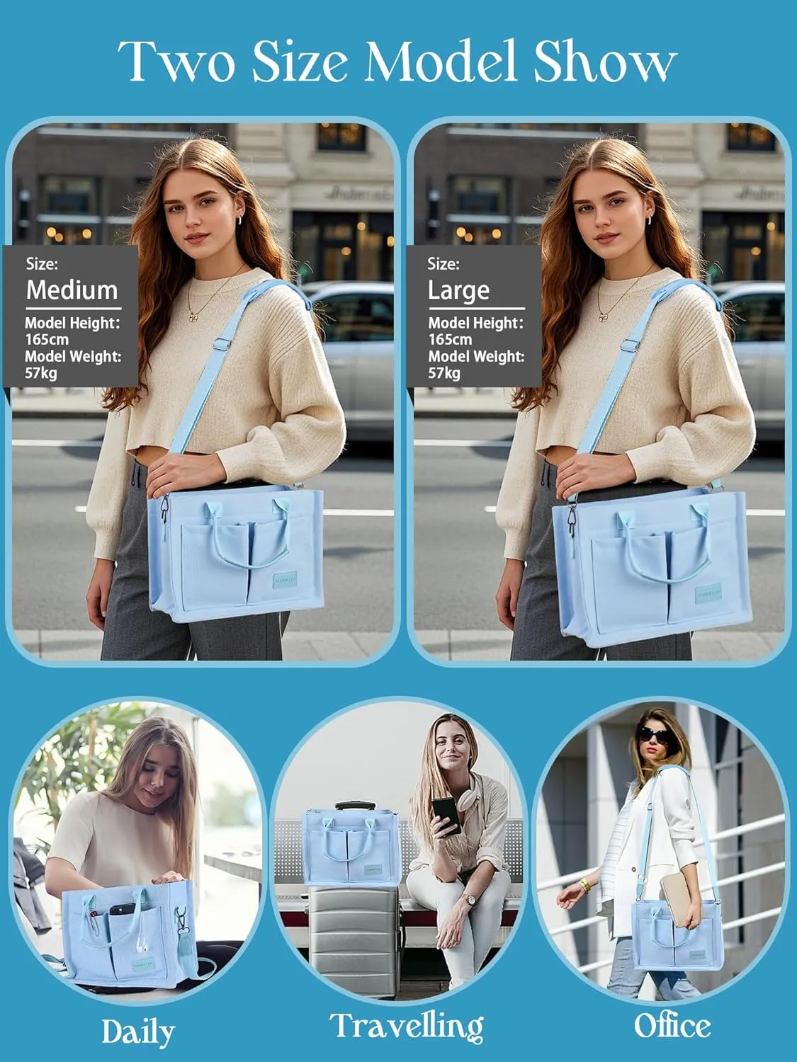 FIORETTO Canvas Tote Bag for Women with Zipper Closure & Individual Compartments for Work College for Teacher & Nurse