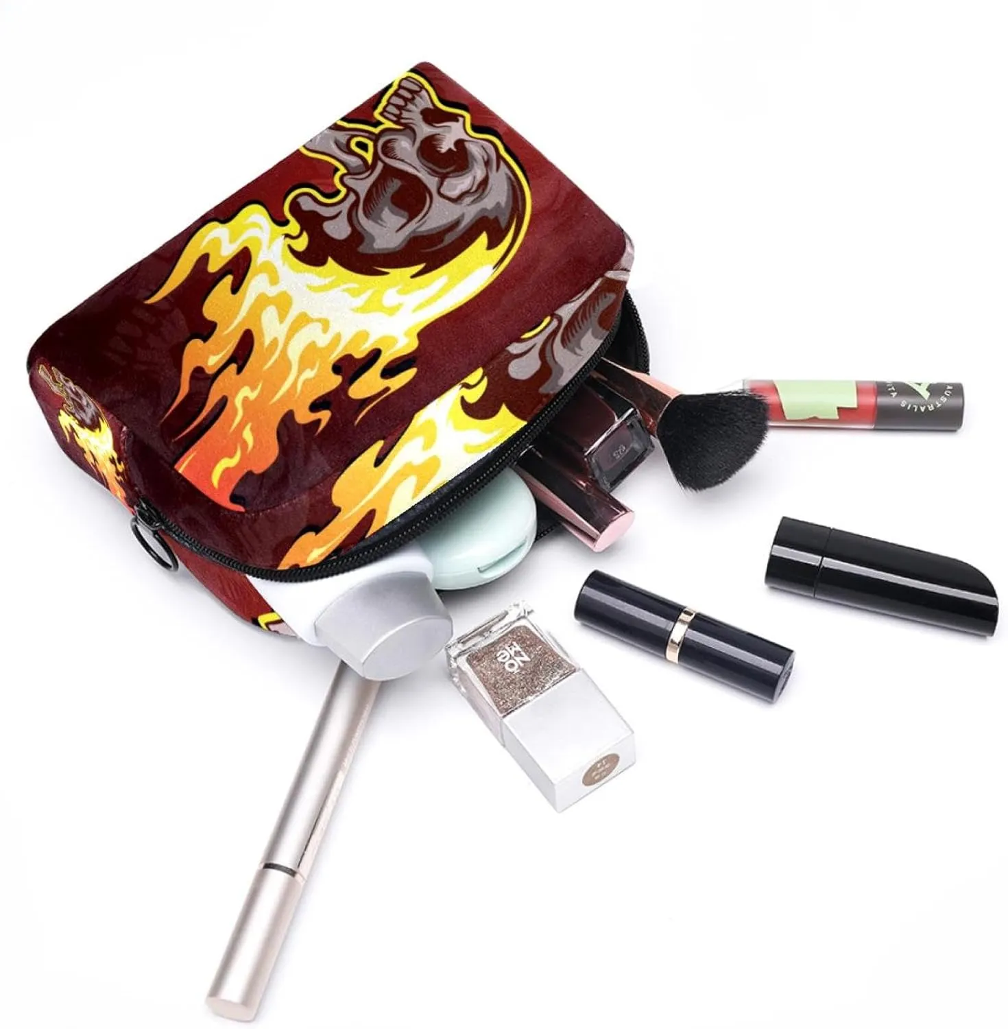 Flaming Skull Small Makeup Bags for Women Teen Girls, Makeup Storage Bag with Zipper Accessories Organizer Bag for Travelling