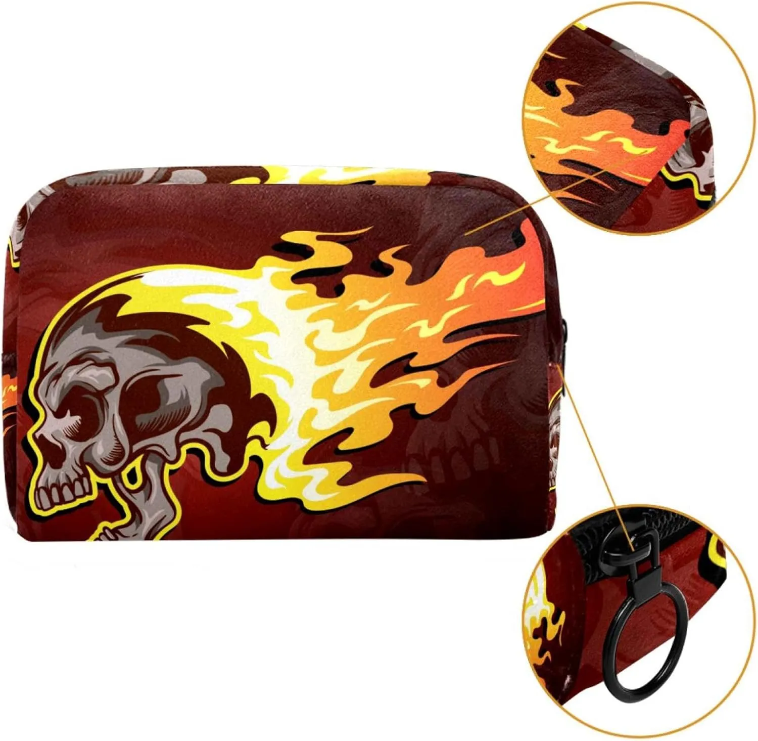 Flaming Skull Small Makeup Bags for Women Teen Girls, Makeup Storage Bag with Zipper Accessories Organizer Bag for Travelling