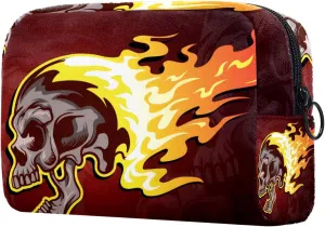 Flaming Skull Small Makeup Bags for Women Teen Girls, Makeup Storage Bag with Zipper Accessories Organizer Bag for Travelling