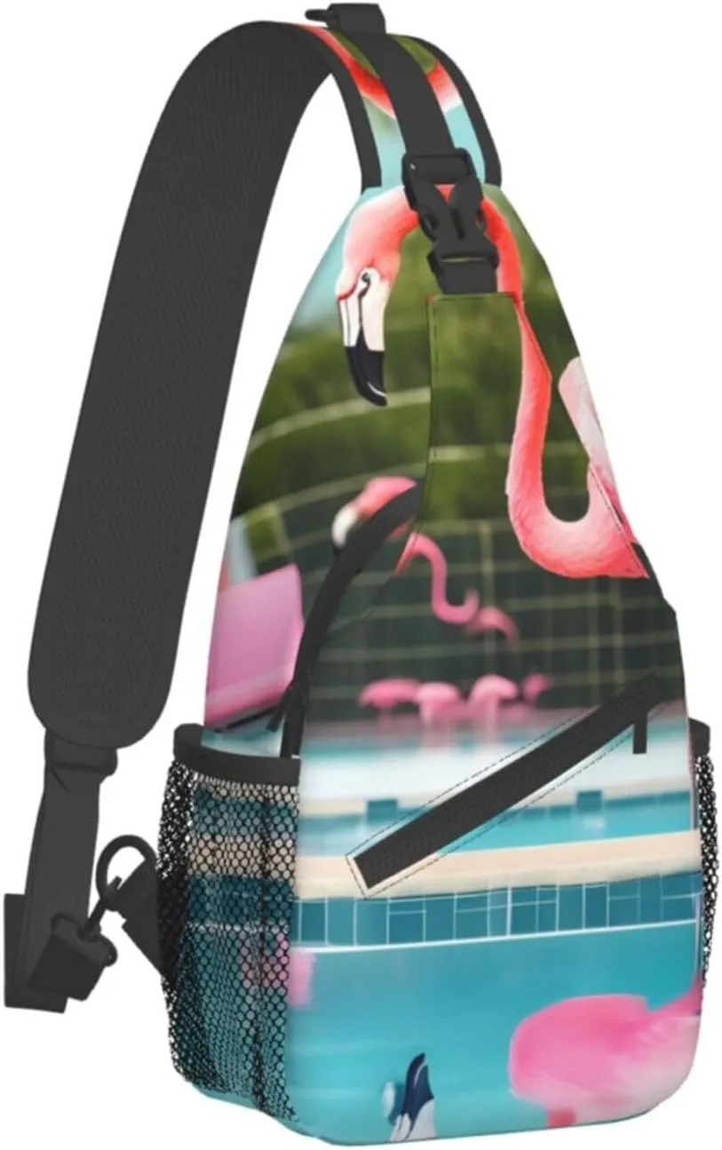 Flamingo And Swimming Pools Unisex Casual Diagonal Chest Bag,Multipurpose Crossbody Shoulder Bag Travel Hiking Daypack