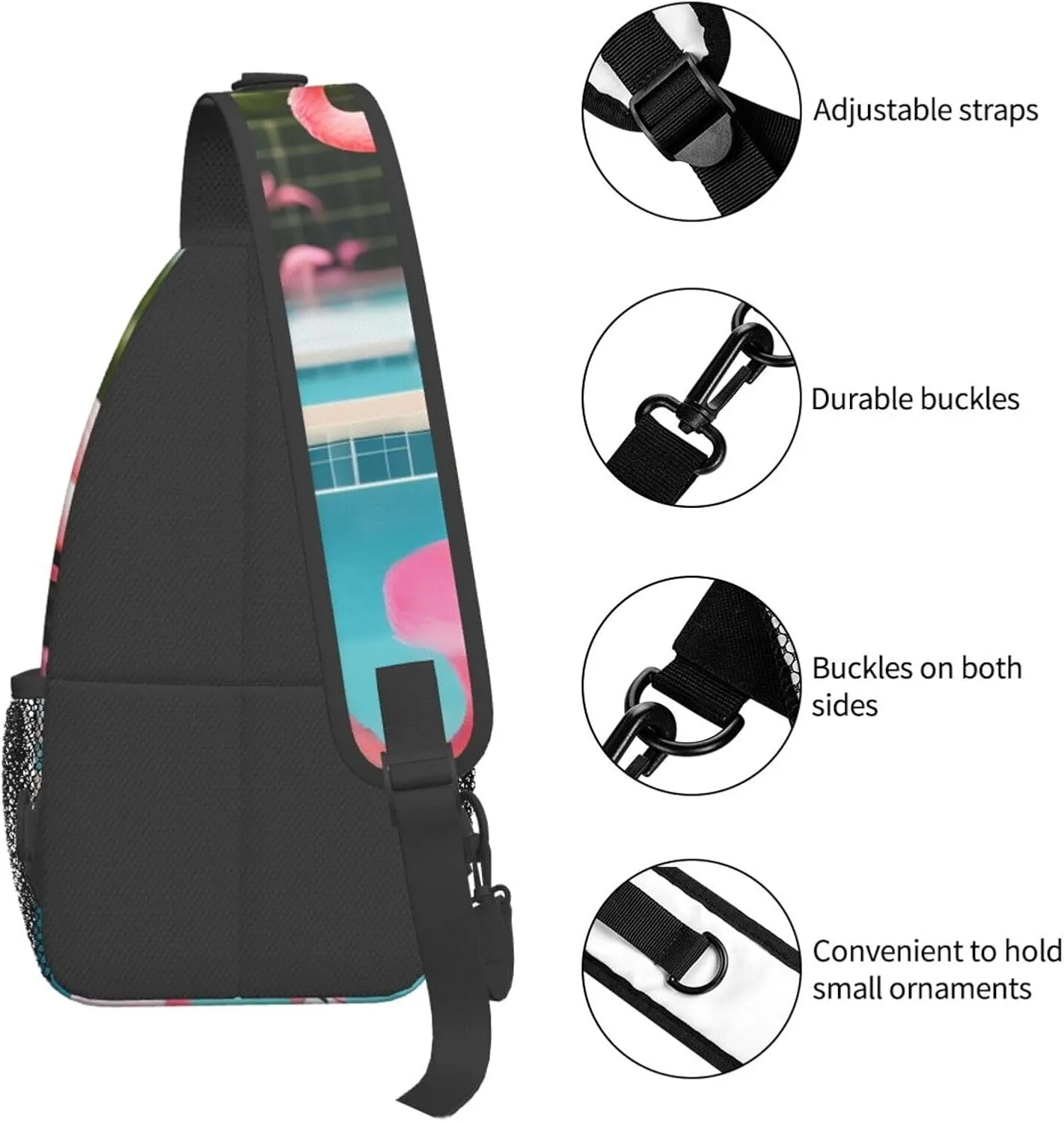 Flamingo And Swimming Pools Unisex Casual Diagonal Chest Bag,Multipurpose Crossbody Shoulder Bag Travel Hiking Daypack