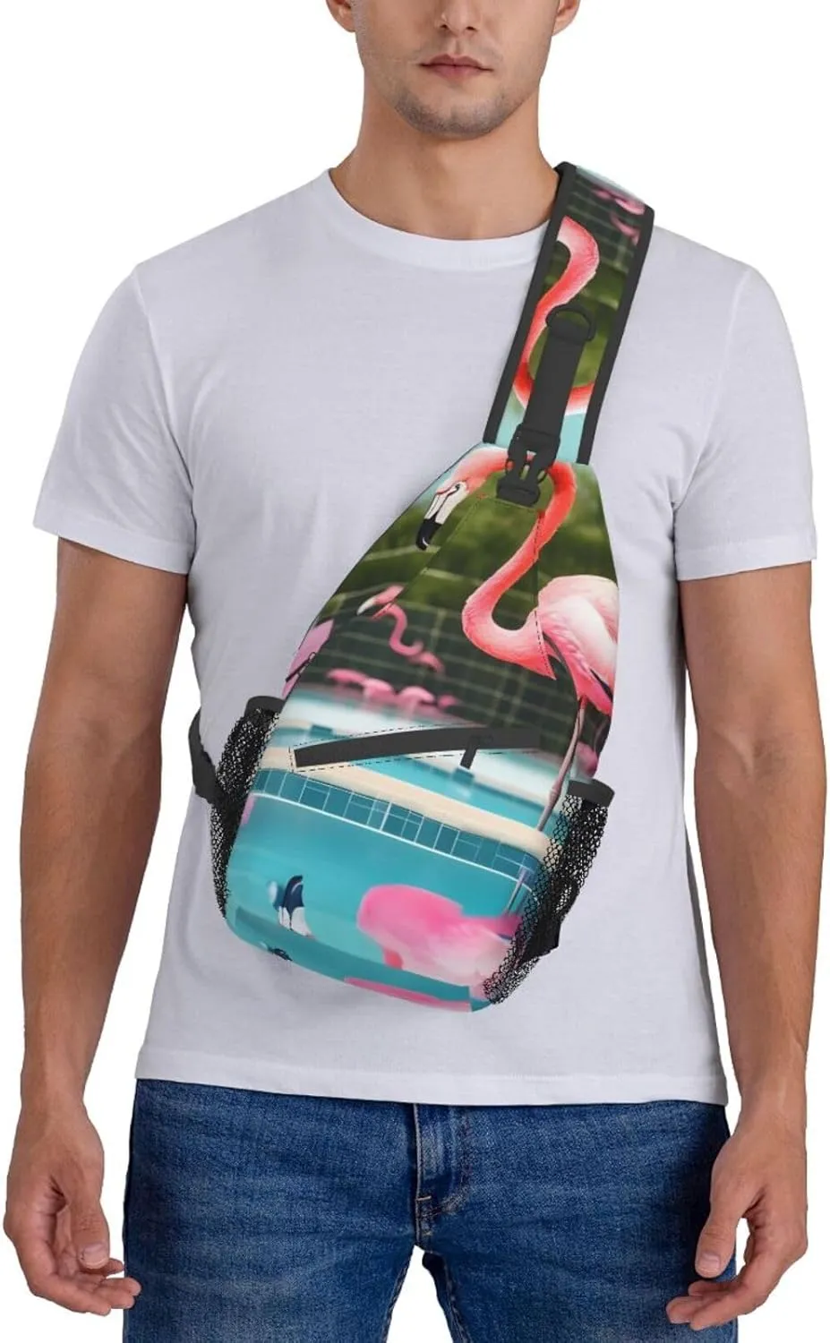 Flamingo And Swimming Pools Unisex Casual Diagonal Chest Bag,Multipurpose Crossbody Shoulder Bag Travel Hiking Daypack