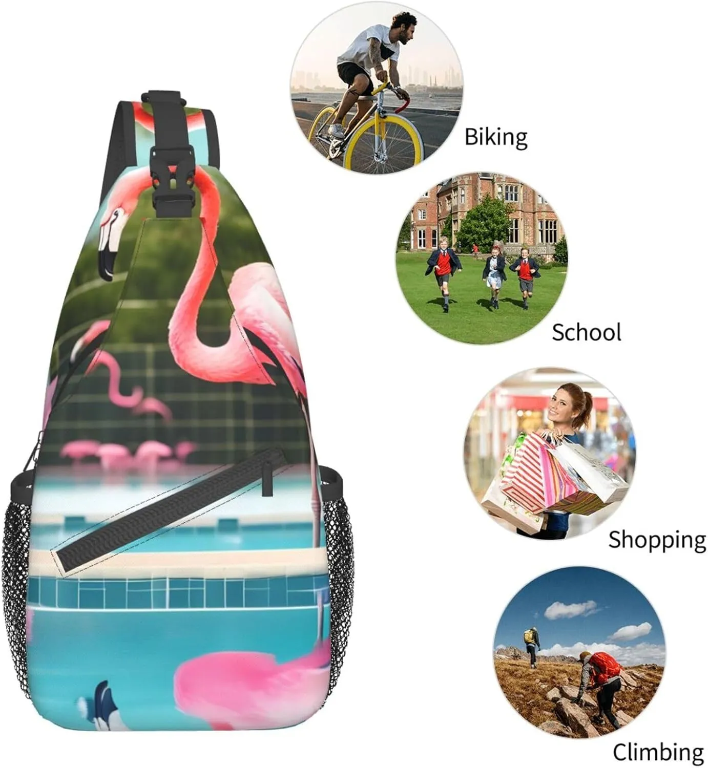 Flamingo And Swimming Pools Unisex Casual Diagonal Chest Bag,Multipurpose Crossbody Shoulder Bag Travel Hiking Daypack