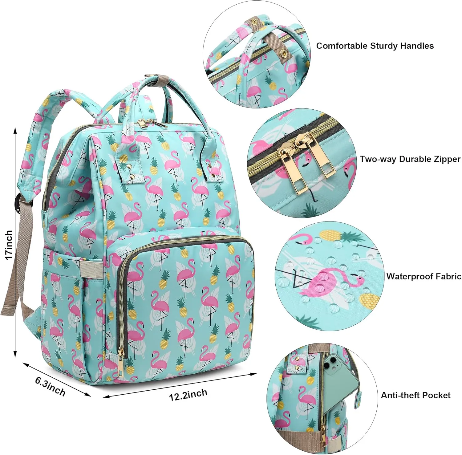 Flamingo Laptop Backpack for Womens Girls, College Backpacks School Bag Bookbag 15.6 Inch Computer Backpack (Green)