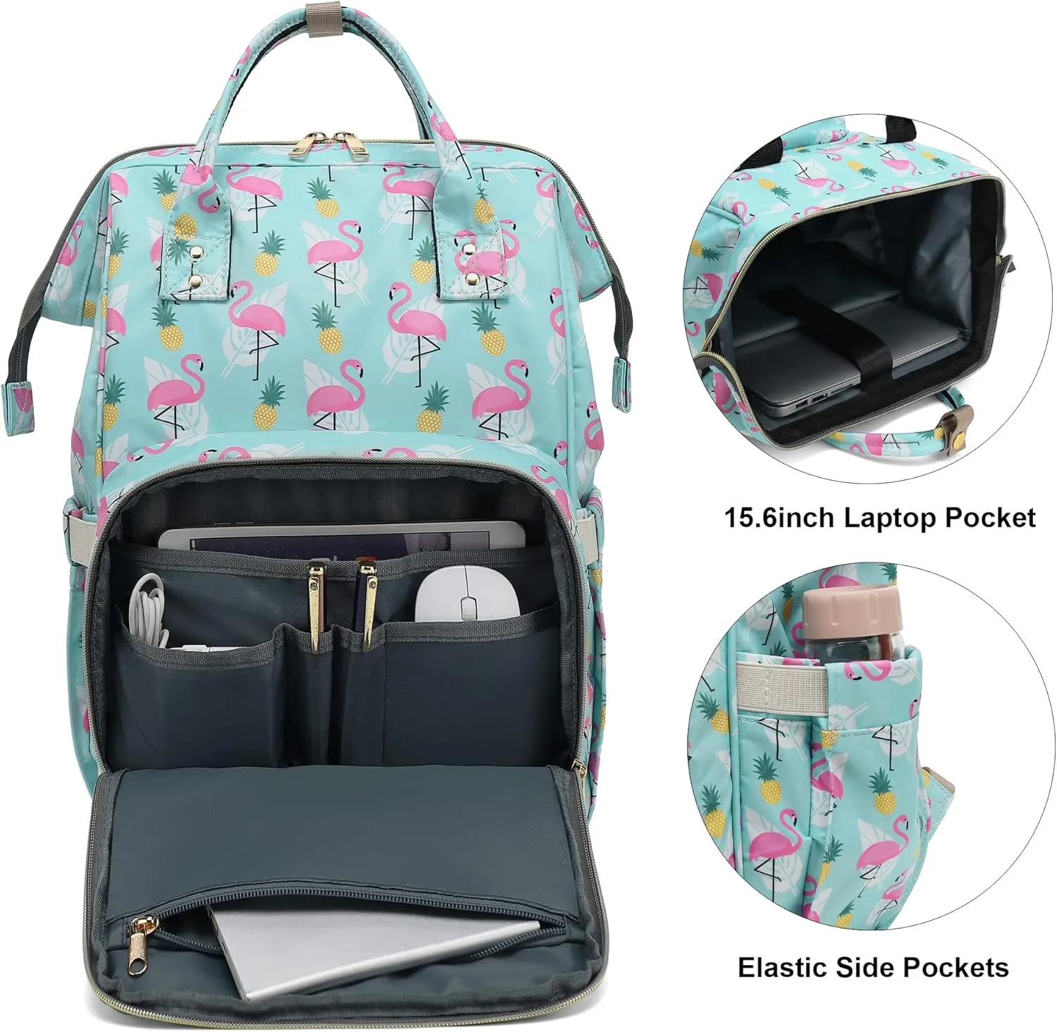 Flamingo Laptop Backpack for Womens Girls, College Backpacks School Bag Bookbag 15.6 Inch Computer Backpack (Green)