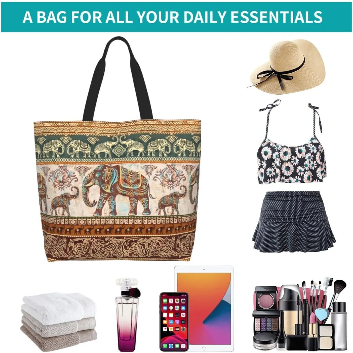 Flower Sugar Skull Tote Bags Reusable Women Shoulder Travel Beach Bag Shopping Work Daily