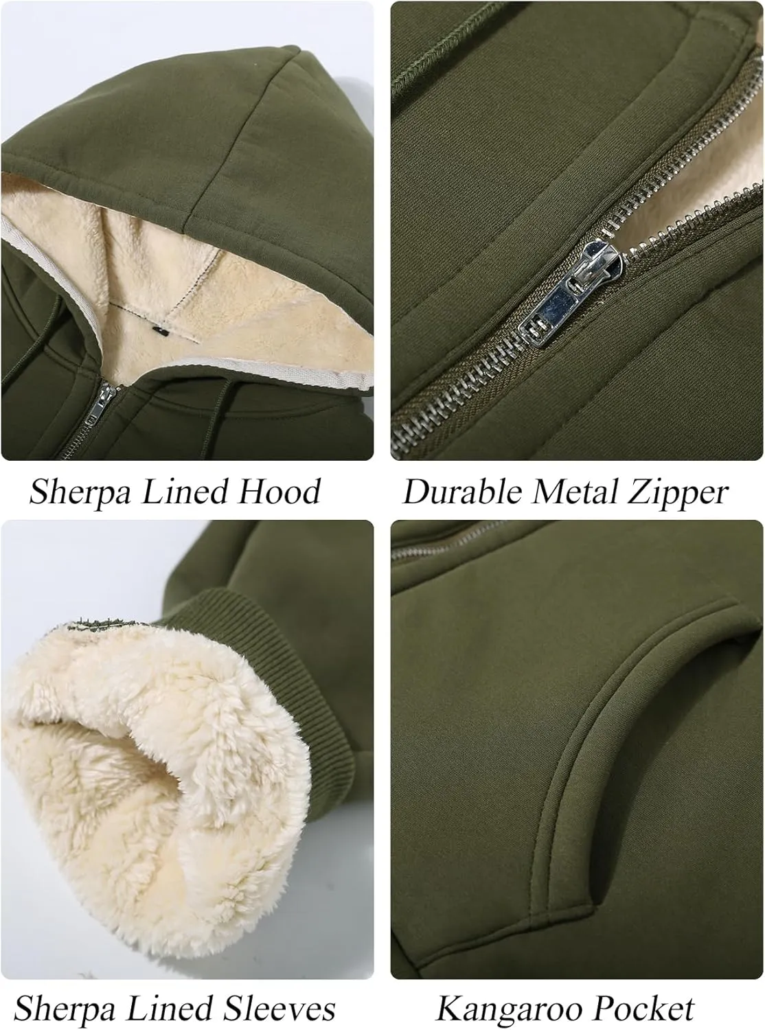 Flygo Men's Sherpa Hoodie Jacket Fleece Lined Zip Up Warm Hoodies Sweatshirt Winter Zipper Sweater Hooded Coat