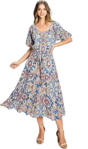 Flying Tomato Women's Paisley Floral Elegant Chiffon Midi Dress