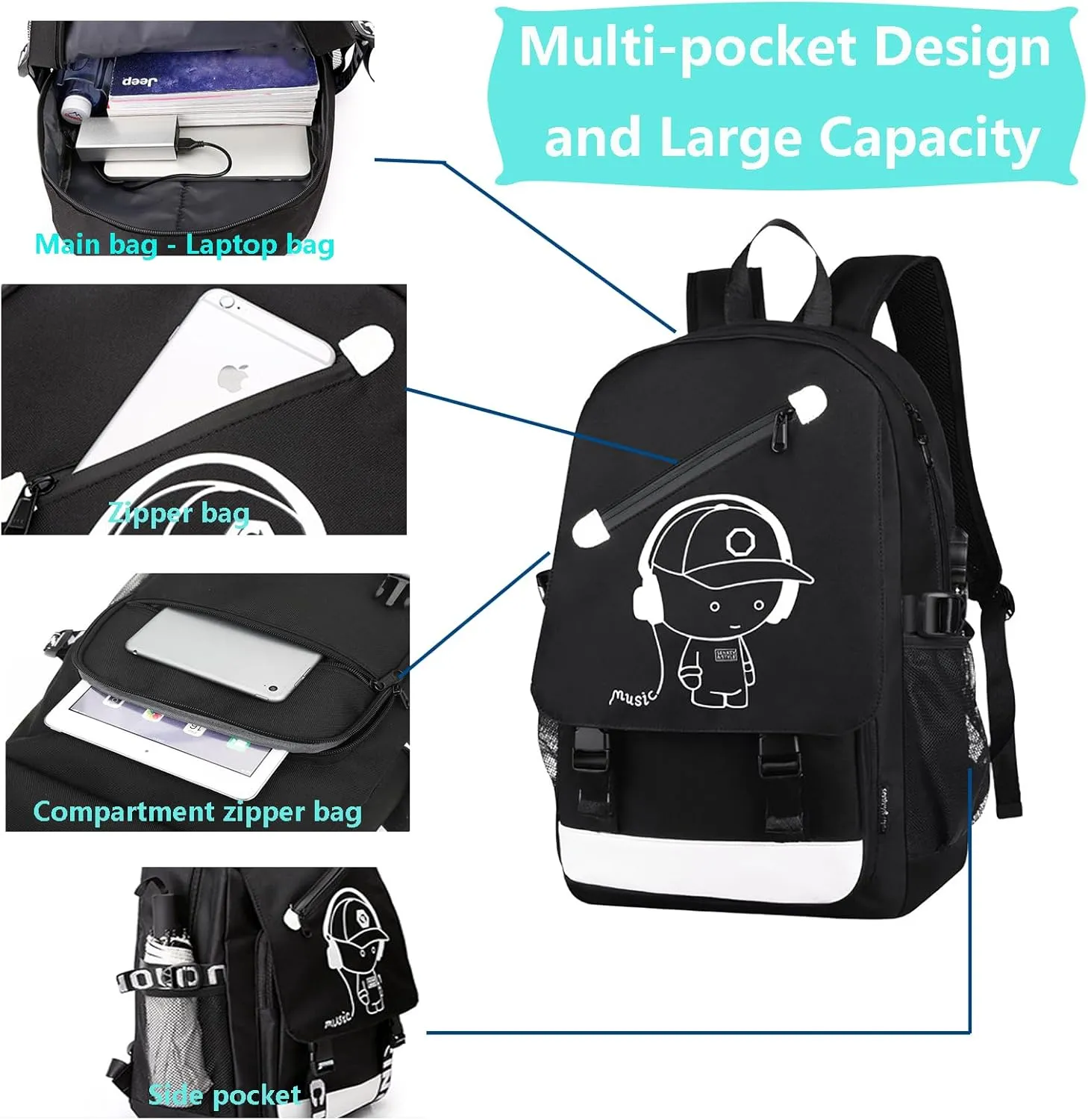 FLYMEI Backpack for School Boys Backpacks for Kids Anime Bookbag for Middle School Bags Waterproof Travel Back Pack