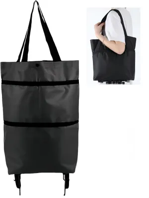 Folding Shopping Bag with Wheels, Waterproof Grocery Carts, Reusable Portable Trolley Bags for Shopping Fruits Black