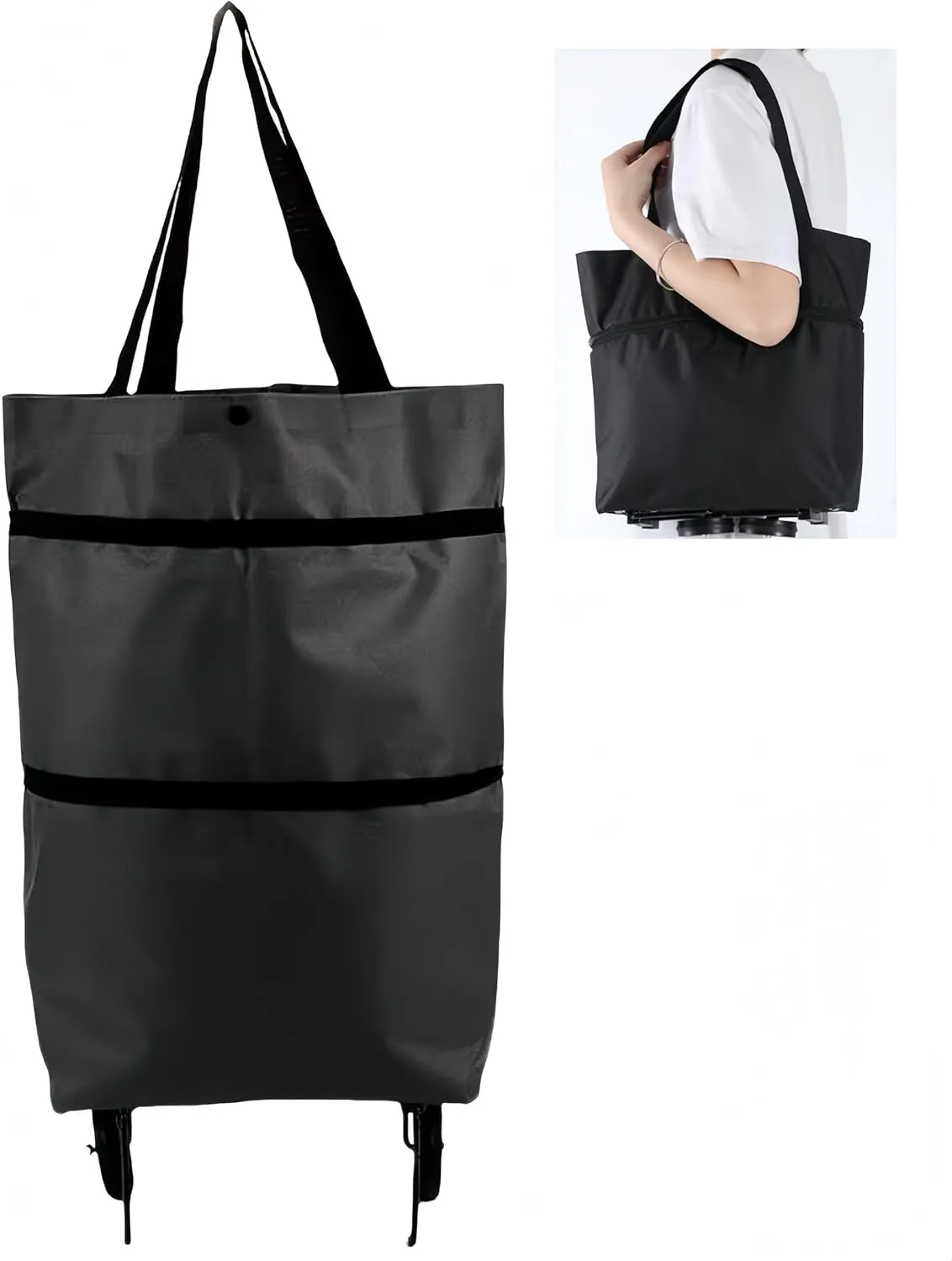 Folding Shopping Bag with Wheels, Waterproof Grocery Carts, Reusable Portable Trolley Bags for Shopping Fruits Black