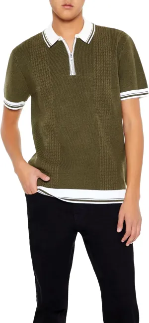 Forever 21 Men's Quarter-Zip Sweater-Knit Polo Shirt