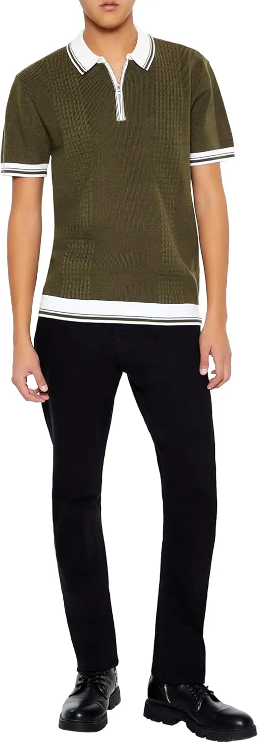 Forever 21 Men's Quarter-Zip Sweater-Knit Polo Shirt