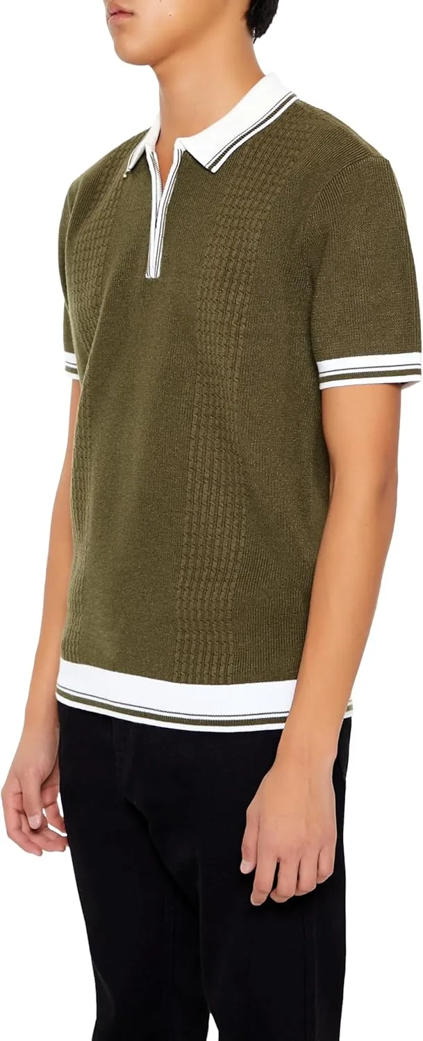 Forever 21 Men's Quarter-Zip Sweater-Knit Polo Shirt