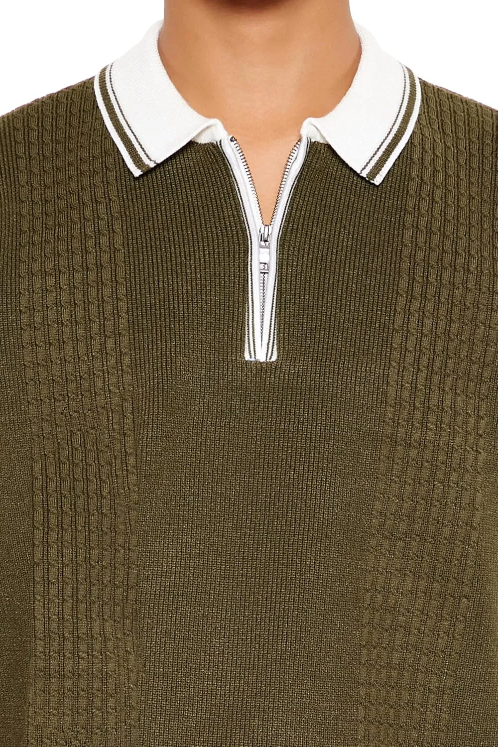 Forever 21 Men's Quarter-Zip Sweater-Knit Polo Shirt